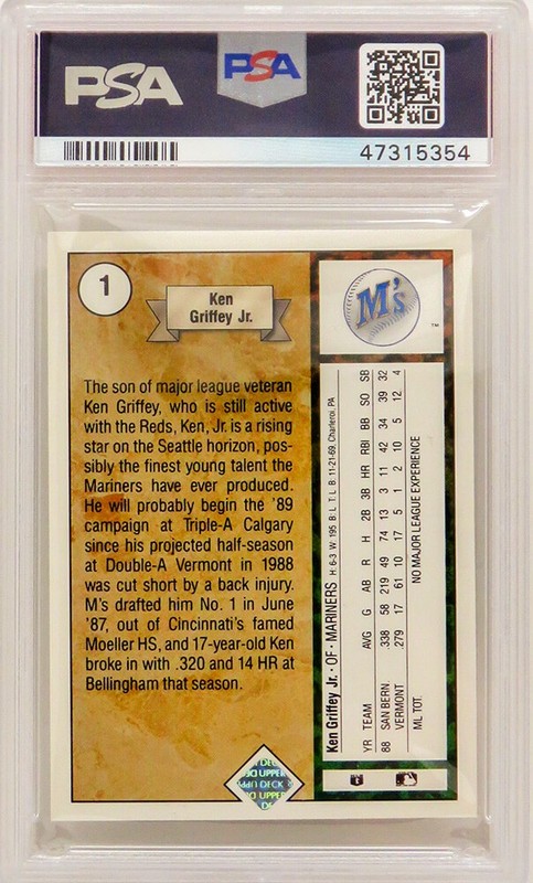 Ken Griffey Jr Mariners 1989 Upper Deck #1 RC Rookie Card PSA 9 MINT (New Label) view 2