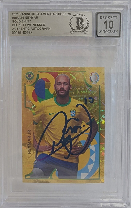 2021 Brazil Neymar Jr Signed Panini America Sticker #BRA16 BAS Beckett Grade 10