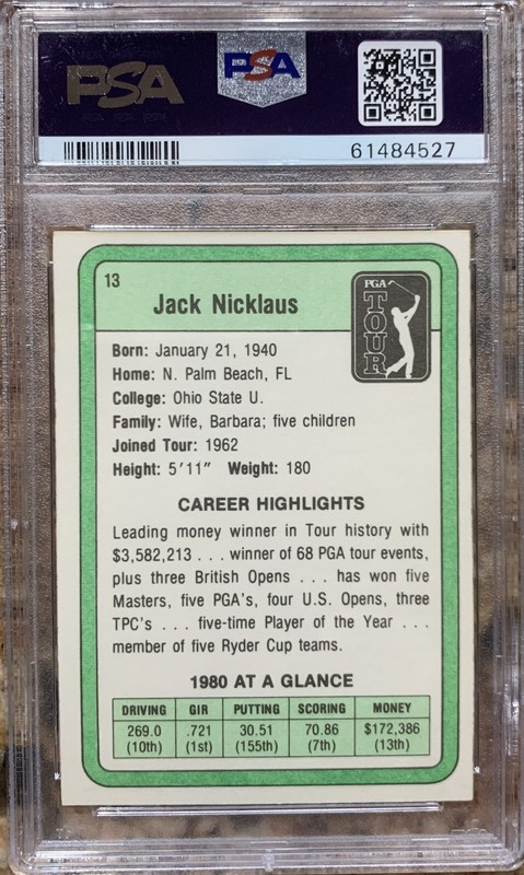 1981 Donruss Golf Jack Nicklaus #13 PSA 9 view 2