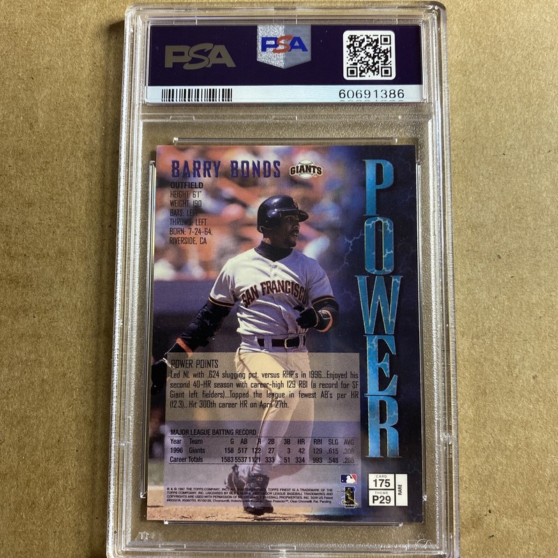 1997 Finest Rare Gold Barry Bonds PSA 9 P2 view 2