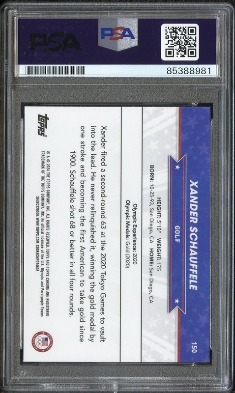 XANDER SCHAUFFELE SIGNED 2024 TOPPS CHROME GOLF USA OLYMPICS PSA AUTO view 2