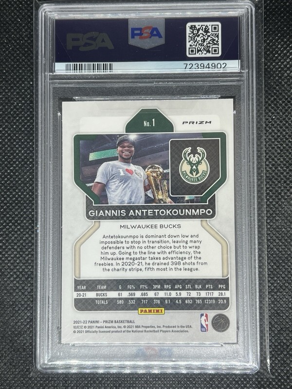 2021 Panini Prizm GIANNIS ANTETOKOUNMPO #1 SILVER PRIZM PSA 9 MINT Milwaukee view 2