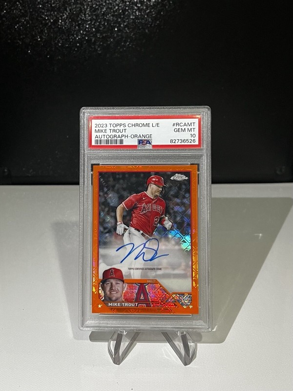 2023 Topps Chrome L/E  Mike trout Orange Logofractor Auto /25 PSA 10 #RCA-MT  