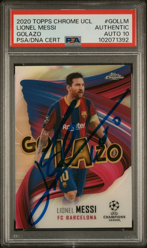 2020 Topps Chrome UCL Golazo Lionel Messi Barcelona #GOLLM PSA Authentic AUTO 10