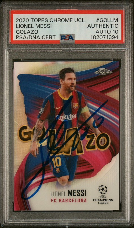 2020 Topps Chrome UCL Golazo Lionel Messi Barcelona #GOLLM PSA Authentic AUTO 10 view 2