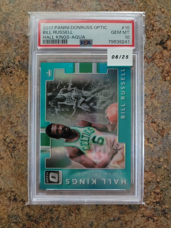 2017 Panini Donruss Optic Bill Russell, Hall Kings, Aqua 1 Of 2 , PSA 10, GEM MT view 2