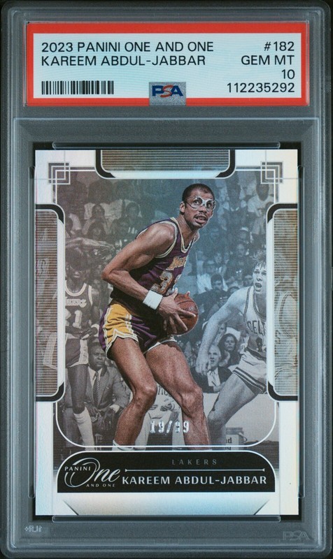 Kareem Abdul-Jabbar PSA 10 Pop 2 2023-24 Panini One and One /99 Base #182 Lakers
