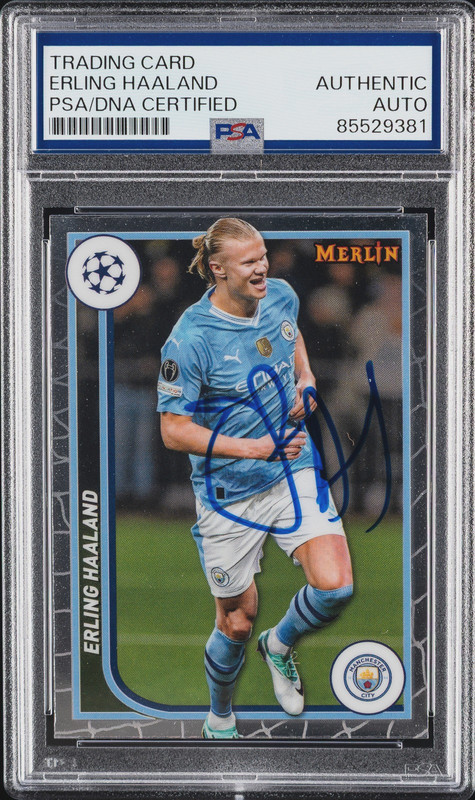 2023-24 Topps Merlin UEFA UCC Erling Haaland Signed #73 PSA AUTHENTIC AUTO