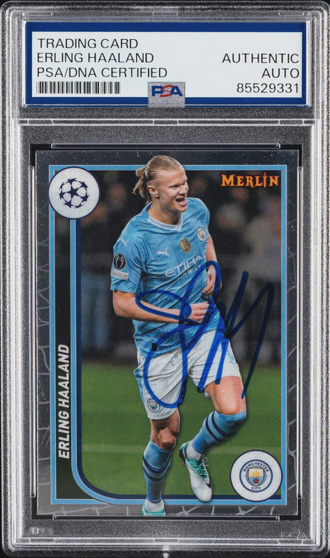 2023-24 Topps Merlin UEFA UCC Erling Haaland Signed #73 PSA AUTHENTIC AUTO view 2