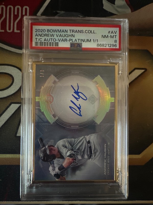 Andrew Vaughn 2020 Bowman Transcendent Baseball Platinum 1/1 Auto PSA 8