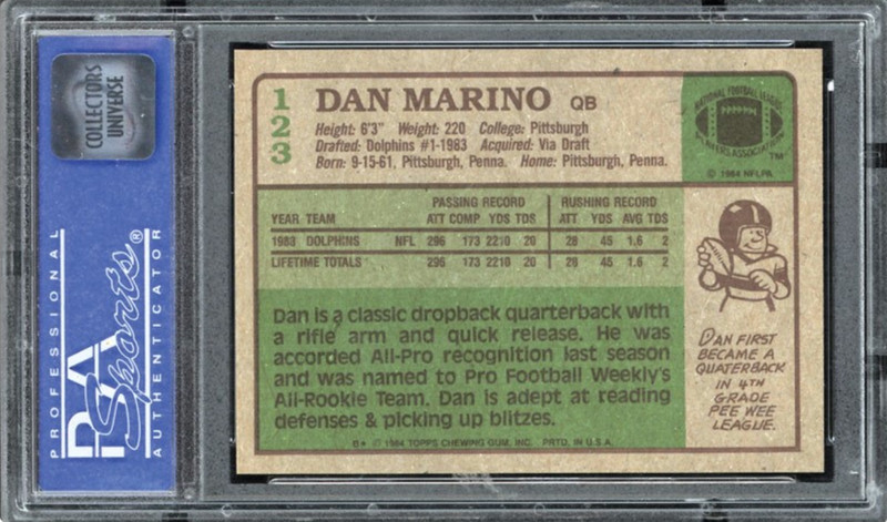 1984 Topps #123 Dan Marino ROOKIE PSA MINT 9 view 2