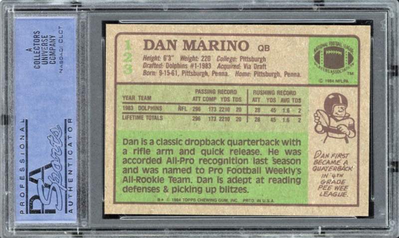 1984 Topps #123 Dan Marino ROOKIE PSA MINT 9 view 2