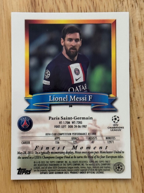 2022-23 Topps Finest Flashbacks UEFA - LIONEL MESSI #30 view 2