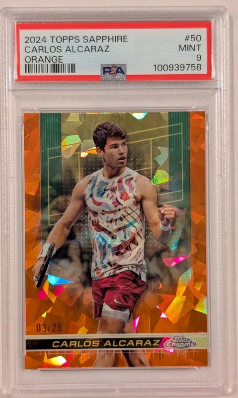 2024 Topps Chrome Sapphire Tennis Orange Carlos Alcaraz #50 /25 MINT PSA 9