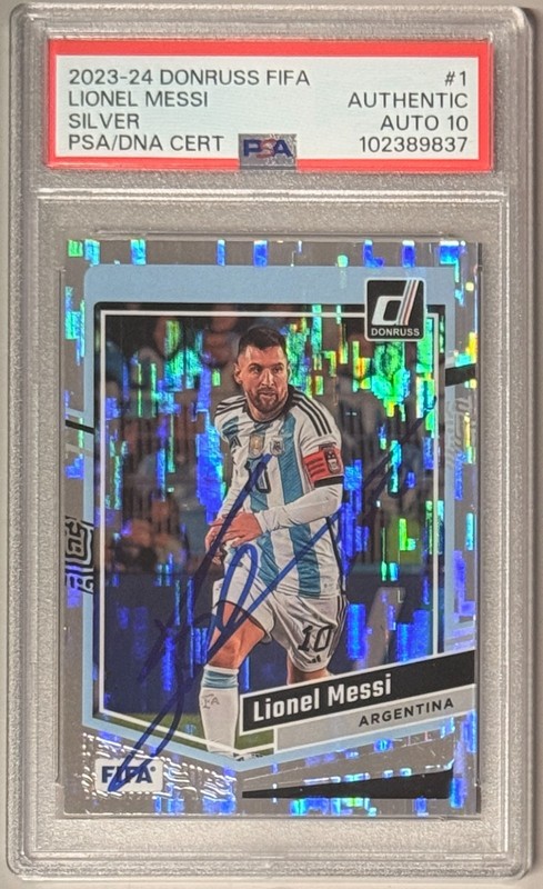 2023-24 Panini Donruss Soccer Lionel Messi #1 Silver PSA AUTHENTIC AUTO 10 view 2