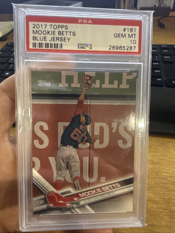 2017 Topps Opening Day Mookie Betts Catching PSA 10 view 2