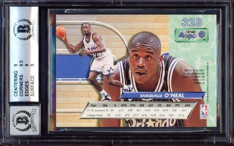 Shaquille O'Neal Auto 1992-93 Fleer Ultra RC 328 Magic BGS 9 Auto 10 Beckett view 2