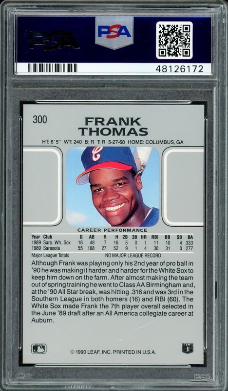 Frank Thomas Signed 1990 Leaf RC 300 Chicago White Sox PSA 9 Auto GM 10 PSA/DNA view 2