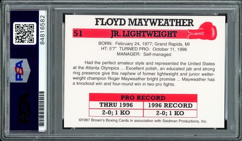 Floyd Mayweather Jr Auto 1997 Brown's Boxing Rookie Retro Reprint RC 51 PSA/DNA view 2