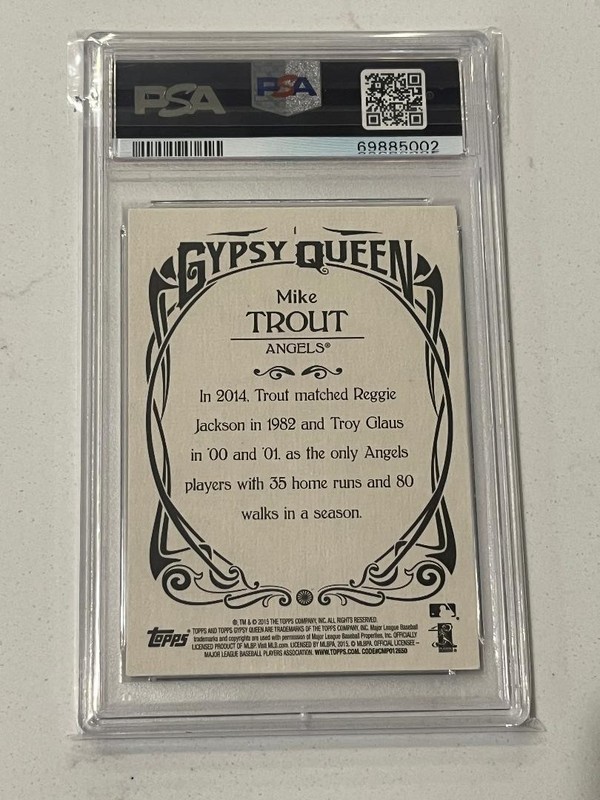 2015 Topps Gypsy Queen #1 Mike Trout Angels PSA DNA Signed Auto Card view 2