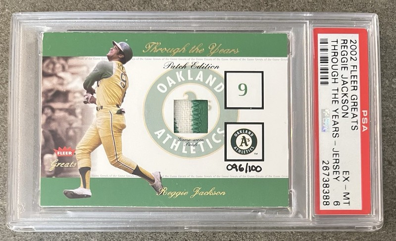 2002 Fleer Greats Reggie Jackson Through the Years A's Game-Worn Jersey /100 PSA