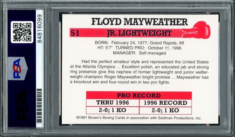 Floyd Mayweather Jr Auto 1997 Browns Boxing Rookie Reprint RC 51 Auto 10 PSA/DNA view 2