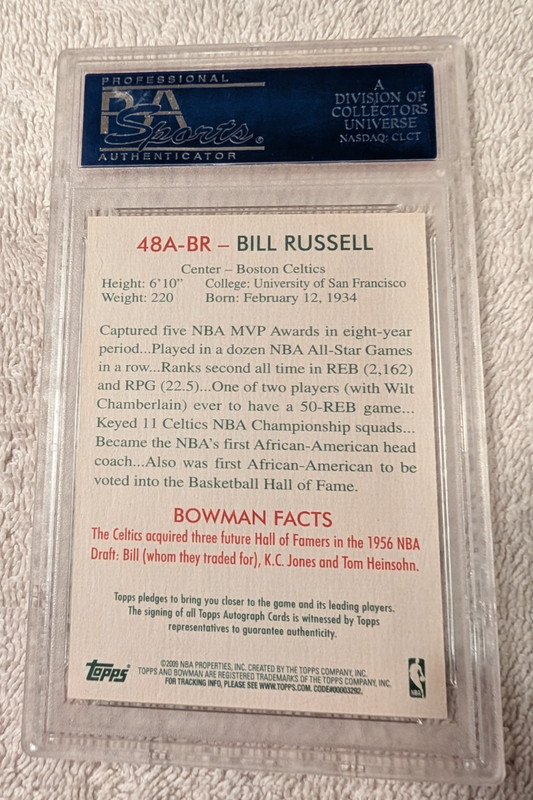2009 Bowman '48 Bill Russell Autograph #48ABR PSA 9 view 2
