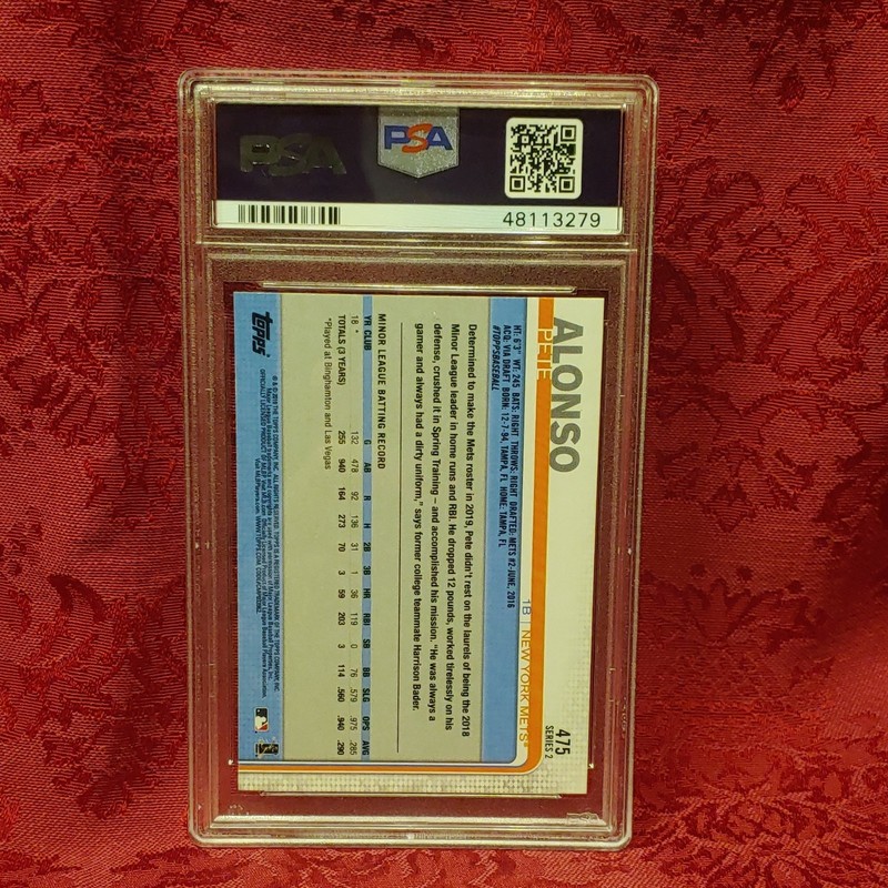 Topps 2019 Pete Alonso Rookie Rainbow Foil #475 PSA 9 Baseball Card view 2