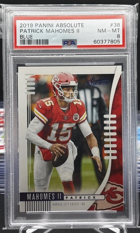 Patrick Mahomes II 2019 Panini Absolute Blue Foil PSA 8 NM-MT Kansas City Chiefs