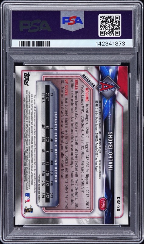 2018 Bowman Chrome Auto Shohei Ohtani RC Rookie PSA 9 view 2