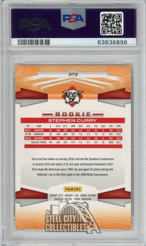 Stephen Curry 2009-10 Panini Autograph Rookie Card #372 PSA Authentic PSA/DNA 10 view 2