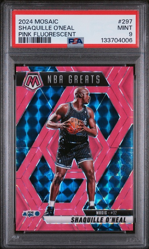 Shaquille O'Neal PSA 9 2024 Panini Mosaic 1 /10 Pink Flourescent 297 Pop 1, 1 10