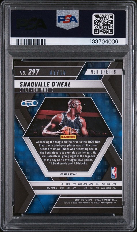 Shaquille O'Neal PSA 9 2024 Panini Mosaic 1 /10 Pink Flourescent 297 Pop 1, 1 10 view 2
