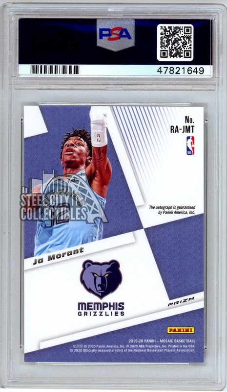 Ja Morant 2019-20 Panini Mosaic Rookie Prizm Autograph Card PSA 10 Gem MT view 2