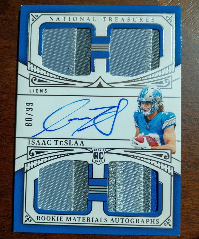 2025  PANINI NATIONAL TREASURES ISAAC TESLAA LIONS RPA AUTO QUAD PATCH 80/99