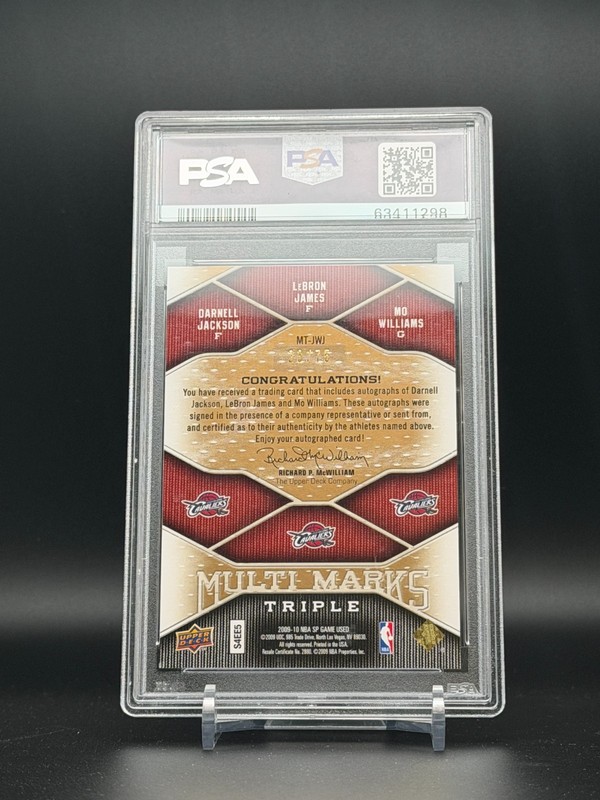 LeBron James Mo Williams D Jackson 0910 UD SPGU Triple Auto #23/75 LBJ Jsy# 1/1 view 2