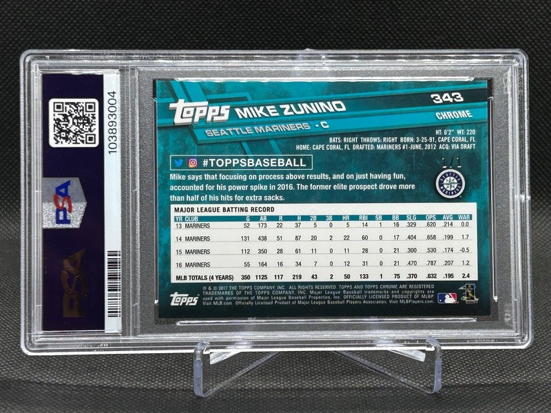 Mike Zunino 2017 Topps Chrome Sapphire Edition SUPERFRACTOR 1/1 PSA 10 Card #343 view 2