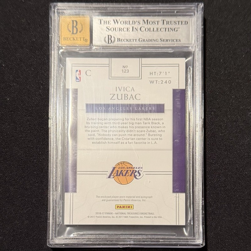 2016-17 National Treasures Ivica Zubac Rookie Patch Auto RC #123 /99 BGS 8.5 RPA view 2