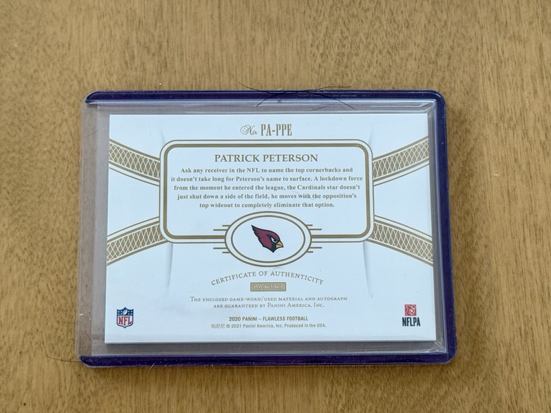 2025 Panini Flawless Football Patrick Peterson 3/3 Game Used Patch Auto view 2