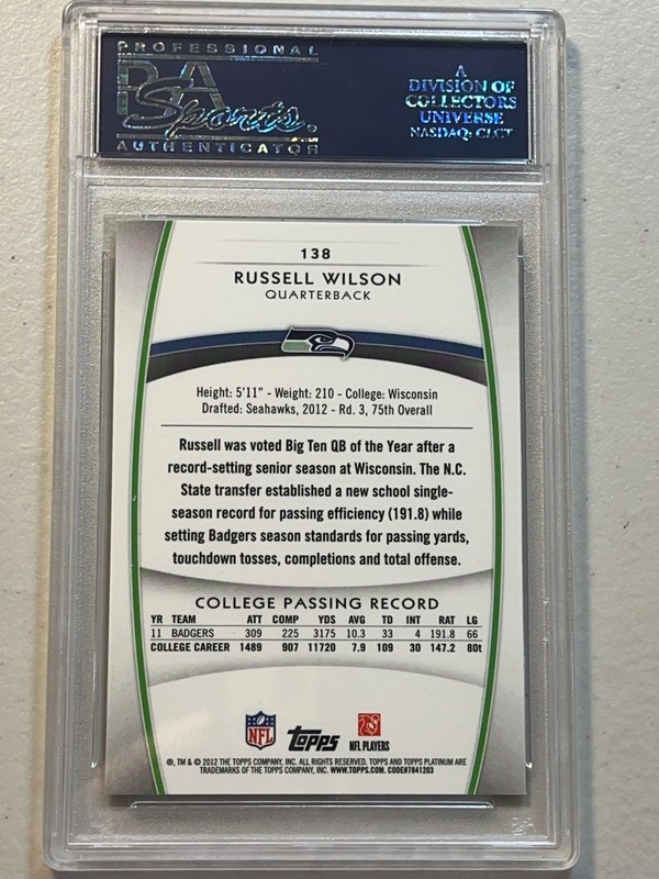 Russell Wilson PSA 10 2012 Topps Platinum Orange Refractor Rookie RC #138 Gem view 2
