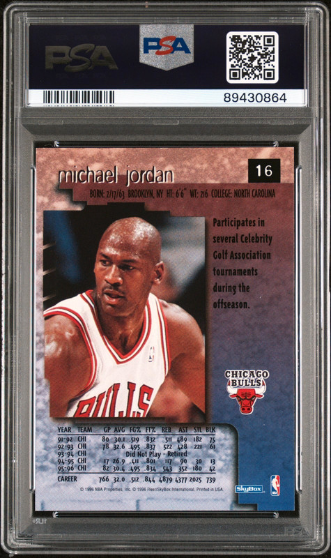 1996-97 SkyBox Premium Michael Jordan #16 PSA 9 MINT HOF view 2