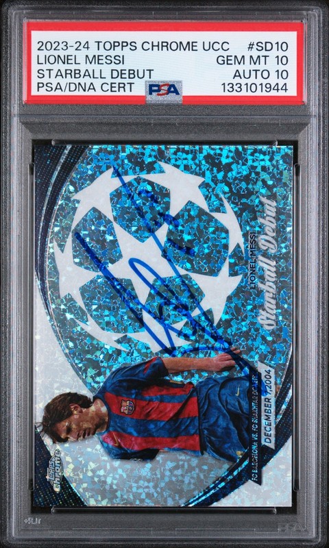 2023-24 Topps Chrome UEFA CC Starball Lionel Messi #SD10 PSA GEM MINT 10 AUTO 10