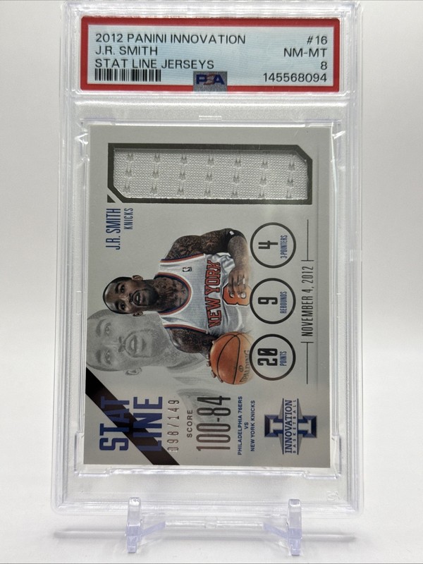 J.R. Smith 2012 Innovation Stat Line Jerseys /149. Game Worn Patch PSA 8