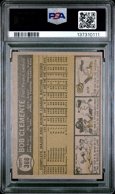 1961 Topps Set-Break #388 Bob Clemente PSA 4 VG-EX SHARP view 2