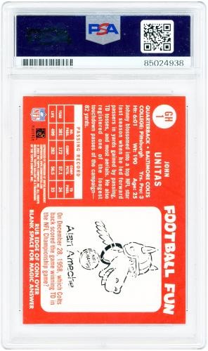 Johnny Unitas Baltimore Colts Signed 2001 Topps Gallery Heritage #GH1 PSA Card view 2