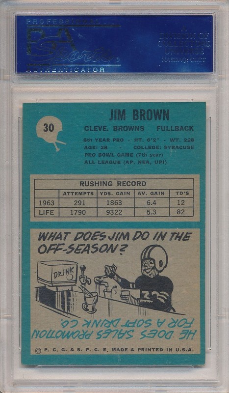 1964 PHILADELPHIA #30 JIM BROWN - PSA 7 NM (SVSC) CENTERED! view 2