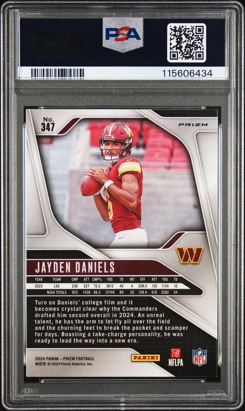 2024 Panini Prizm Jayden Daniels #347 Lazer PSA 9 view 2