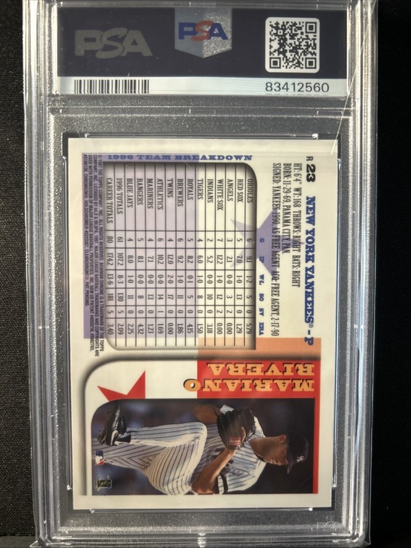Mariano Rivera 1997 Bowman Chrome International Refractor PSA 8 LOW Pop. view 2