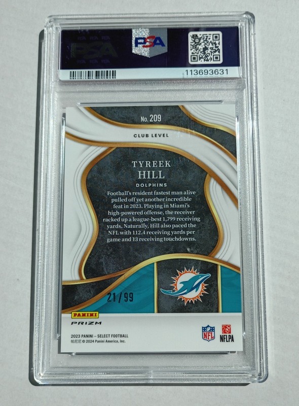 2023 PANINI SELECT TYREEK HILL BLUE PRIZM 21/99 PSA 10 DOLPHINS #209 view 2