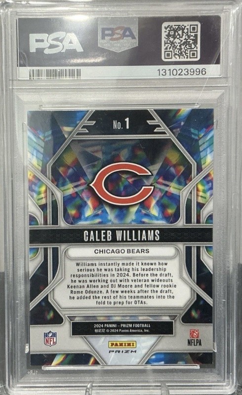 2024 Panini Prizm - Prizmatic Caleb Williams #1 Green Prizm (RC) PSA 10 view 2